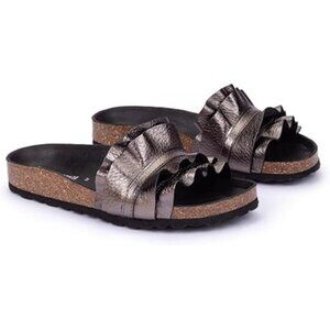 NEW FUN VERBENAS Made In Spain Leather Rocio Flat Sandals lead for women 267tn